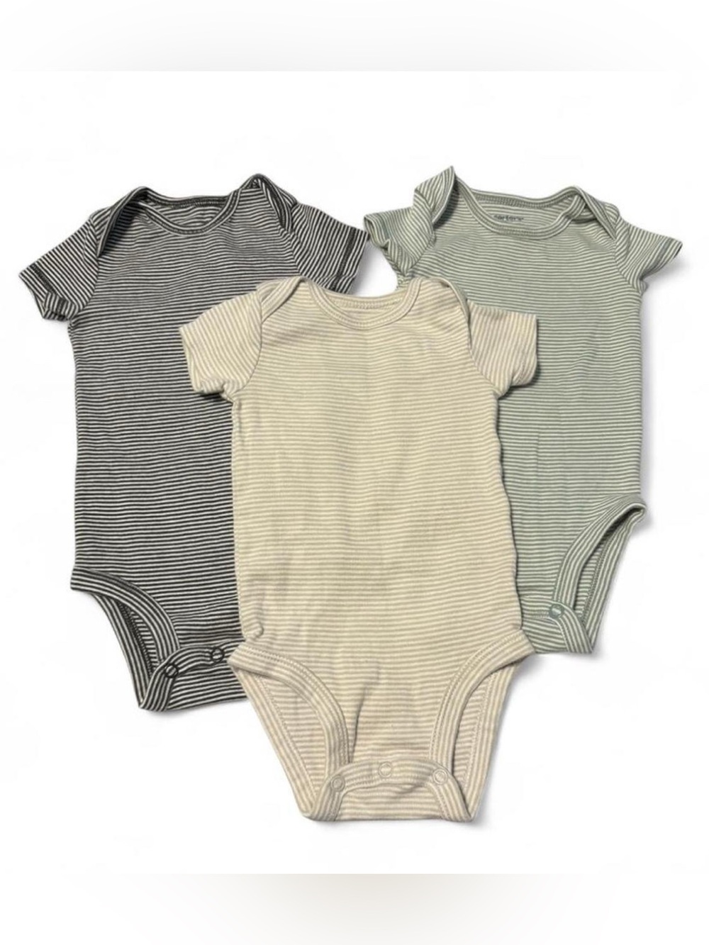 Carter's Striped Short-Sleeve Baby Bodysuit Set - Black, Cream, Sage